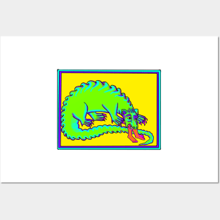 Bad Medieval Art World Weary Dragon Eating A Person 90s retro Acid Colors Posters and Art